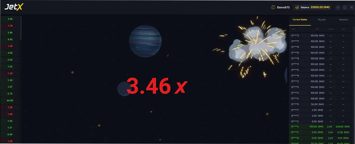 JetX Demo interface
